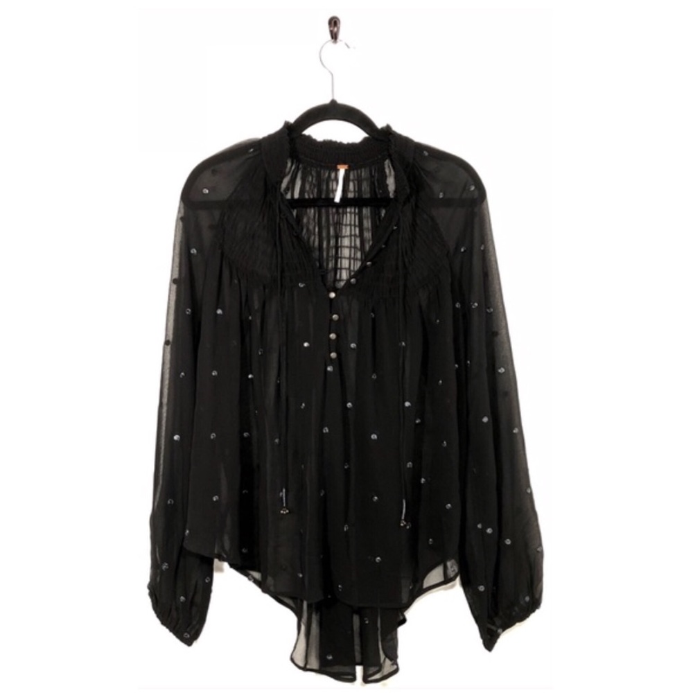 Free People Sheer Black High-Low Top
